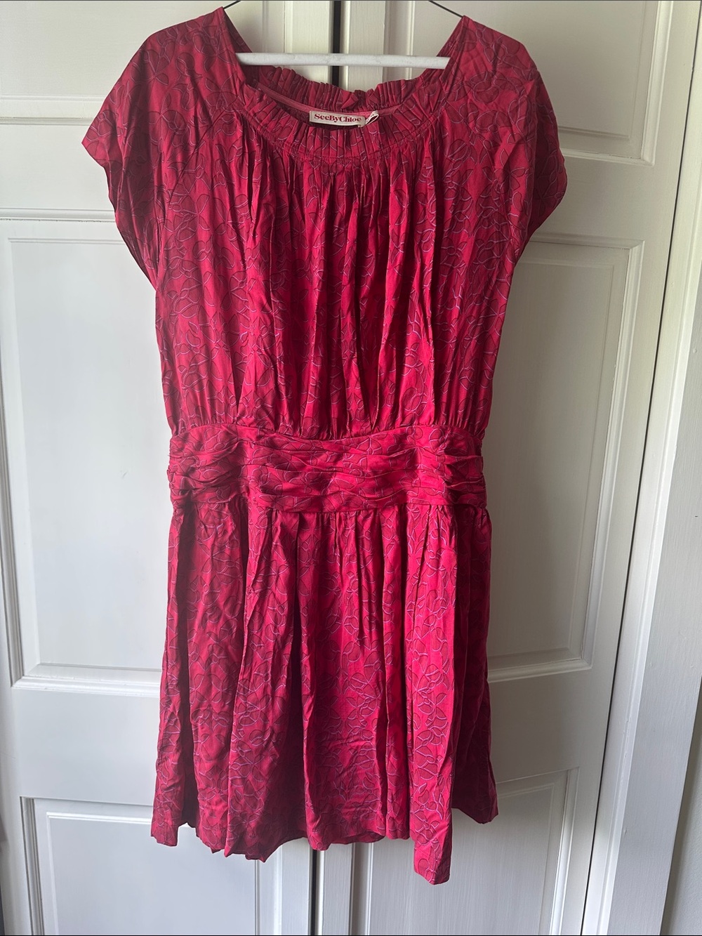 See By Chloé Pink Pleated Waist Dress with Subtle Pattern
